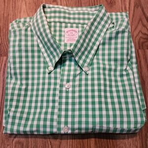 Brooks Brothers Green&White Checks Non iron Short Sleeve Shirt XXL
